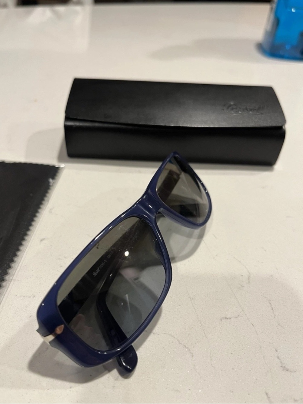 PERSOL SUNGLASSES NWOT Blue Frame Gray Glass Lenses Never Worn 56-15-135 - Picture 6 of 8
